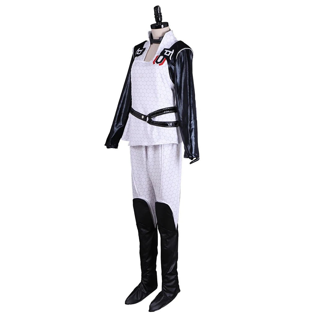 Fantasia de Cosplay Miranda Lawson para Mulheres - Uniforme de Batalha Retrô Branco Punk para Festa de Halloween, Carnaval e Rua - Estrela Cosplay