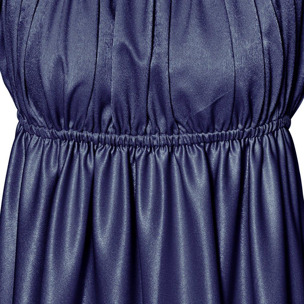 Vestido Império Medieval Tradicional - Cosplay Bridgerton em Tecido de Seda Azul Ferro - Estrela Cosplay