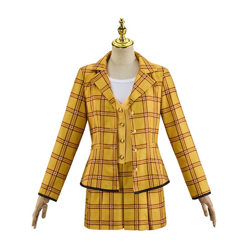 Fantasia Cher Clueless para Mulheres - Conjunto Xadrez Amarelo Anos 90 - Estrela Cosplay