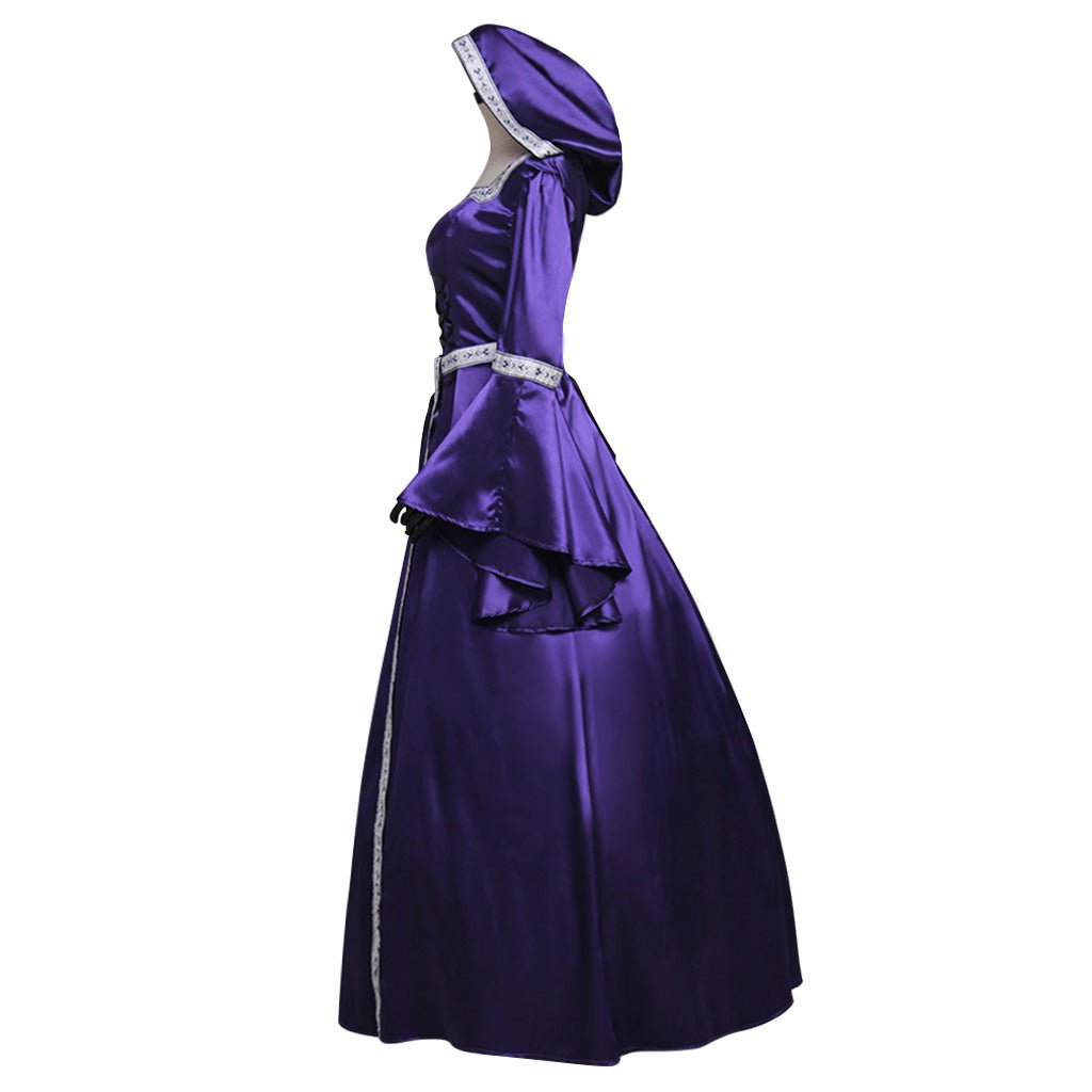 Vestido Medieval Vintage Princesa Capuz Traje Nobre Mangas Sino para Halloween Feiras Renascentistas - Estrela Cosplay