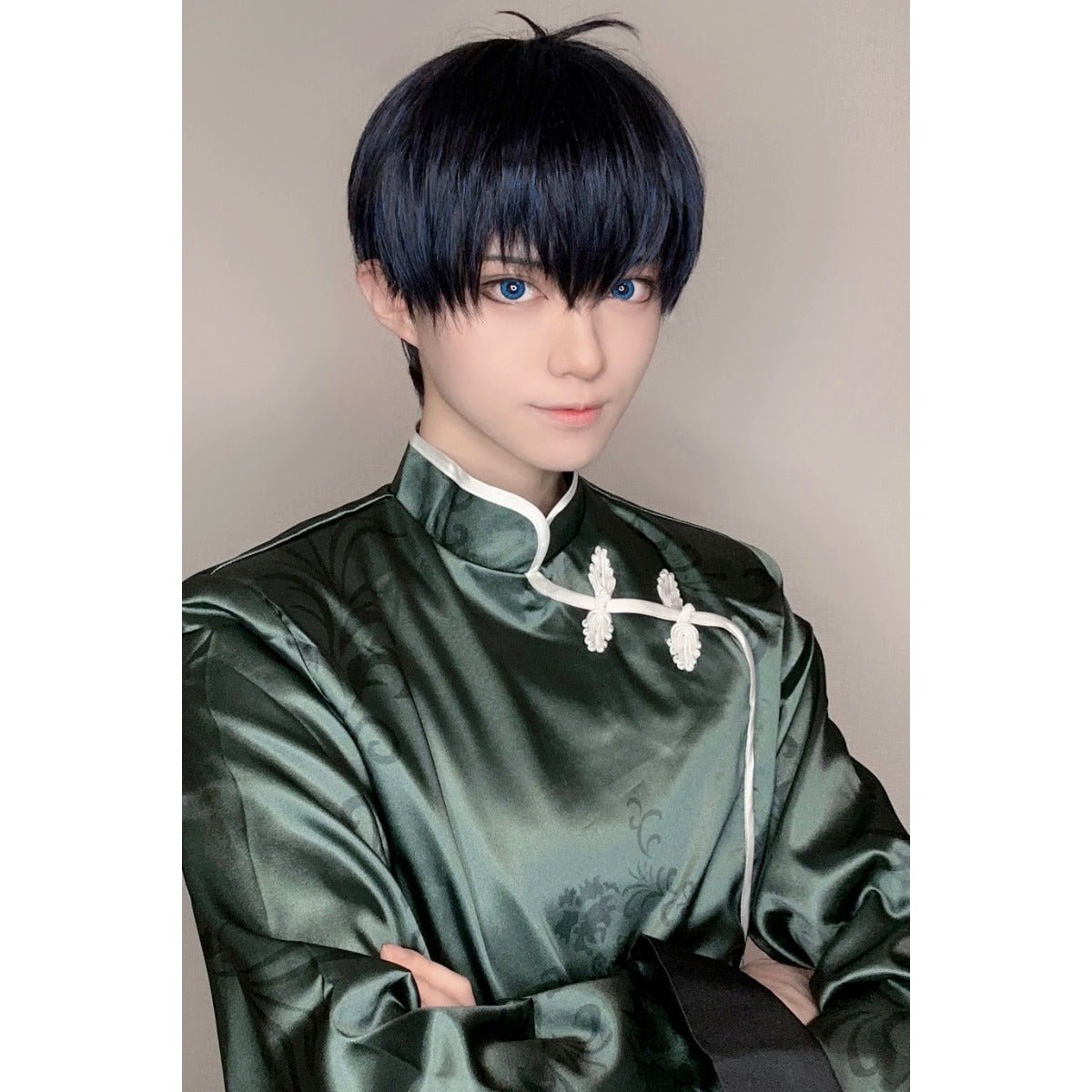 Fantasia Cosplay Isagi Blue Lock - Traje Kung Fu Tang Chinês com Peruca de Fibras Sintéticas Tamanho Ajustável - Estrela Cosplay