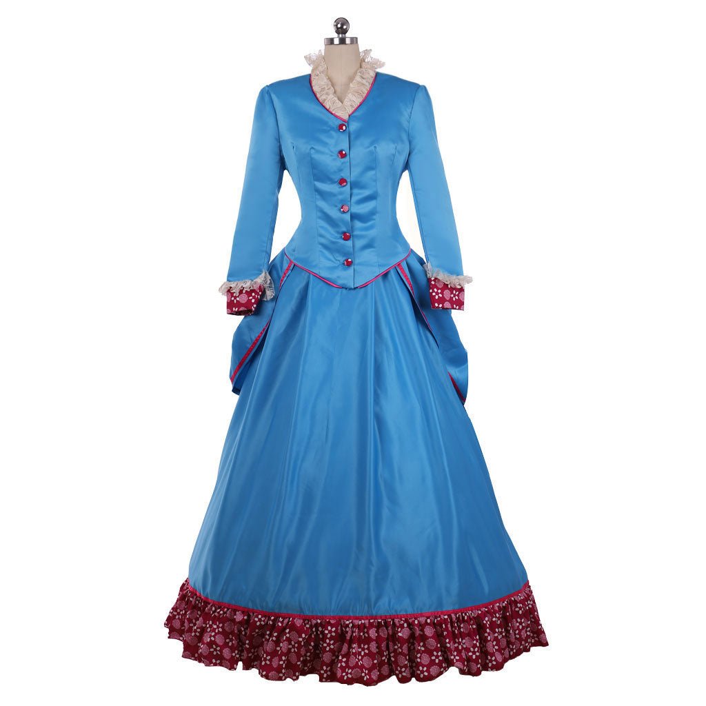Vestido Vitoriano Azul Guerra Civil Bustle | Traje de Baile Histórico Feito à Mão para Mulheres - Estrela Cosplay