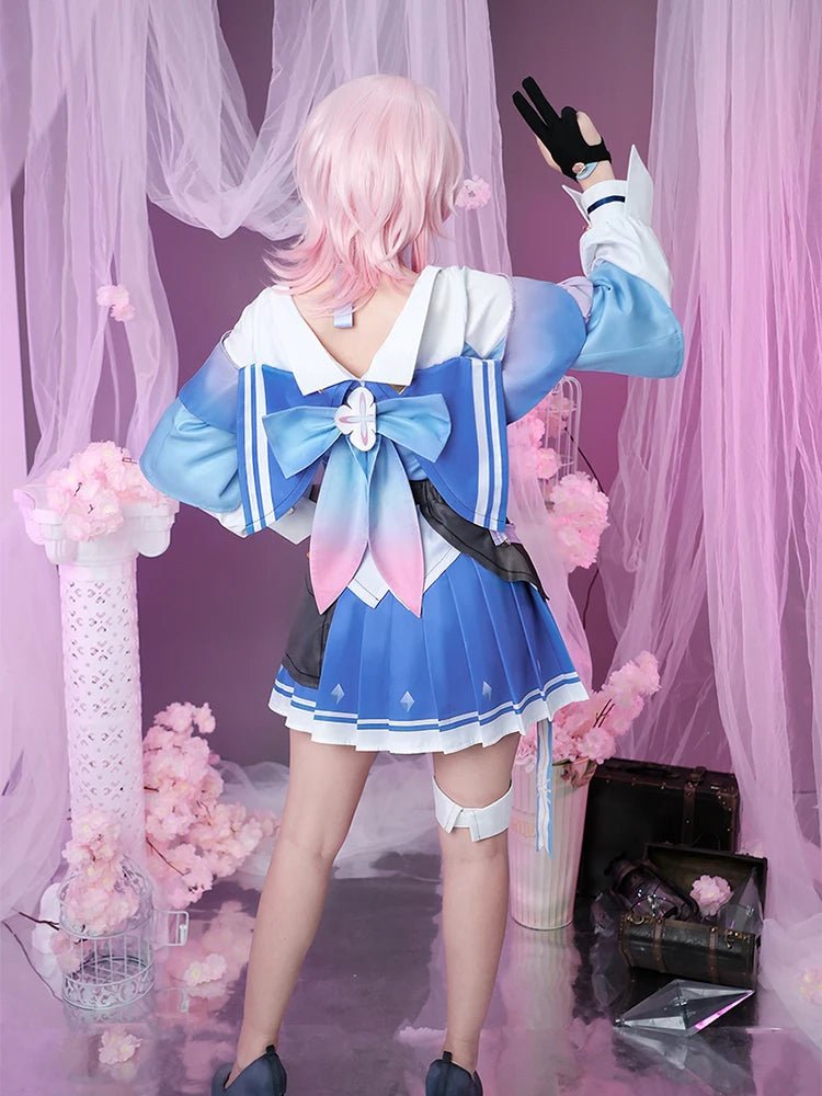 Fantasia de March 7th Honkai Star Rail - Vestido Azul Feminino para Cosplay, Halloween e Festas - Estrela Cosplay