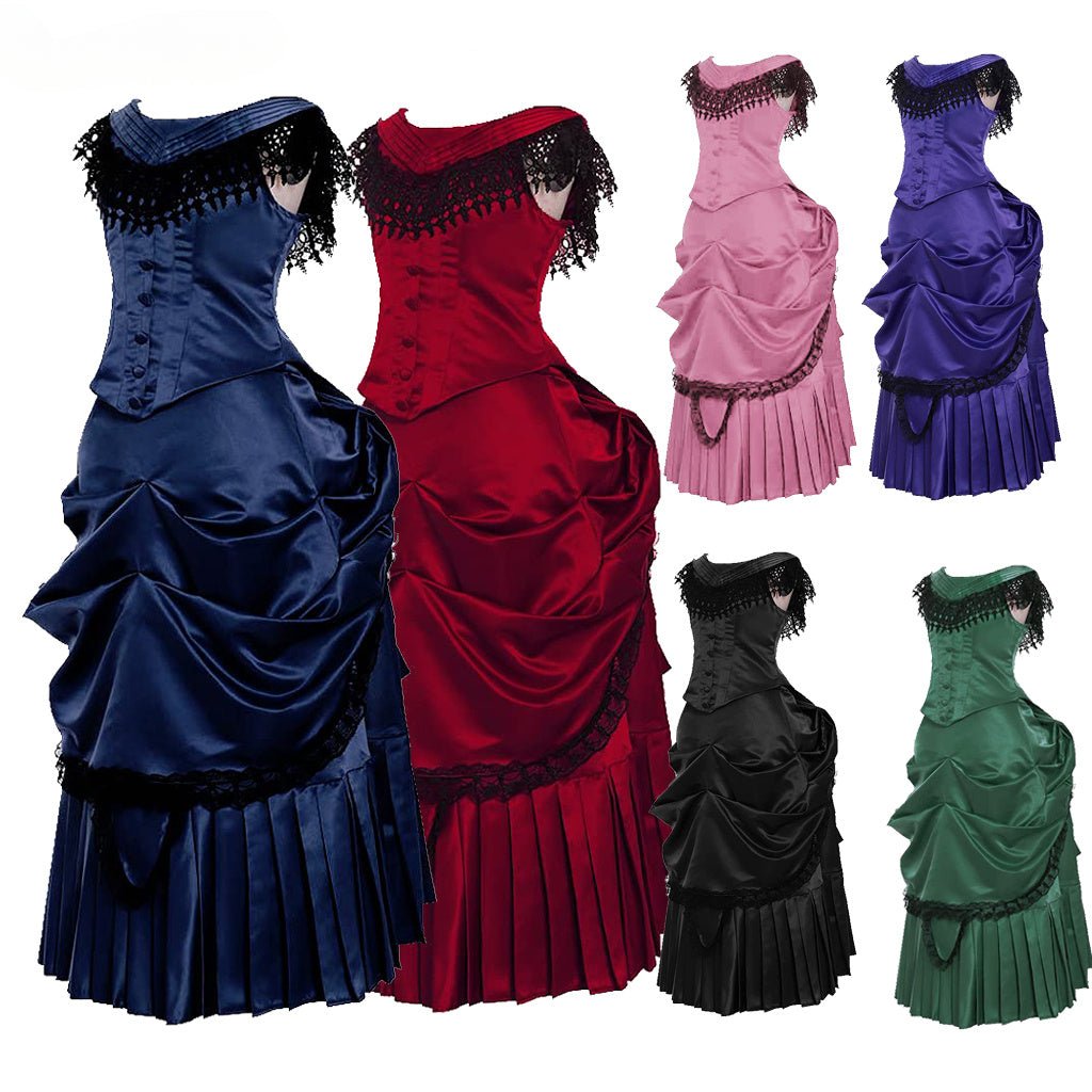 Vestido Vitoriano com Bustle | Vestido Gótico da Rainha Vestido de Baile do Período Georgiano para Mascaradas e Reencenações - Estrela Cosplay