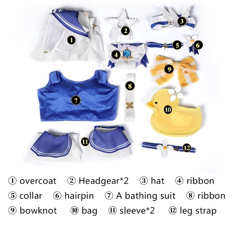 Traje de Cosplay de Banho de Barbara de Genshin Impact com Bolsa para Verão - Estrela Cosplay
