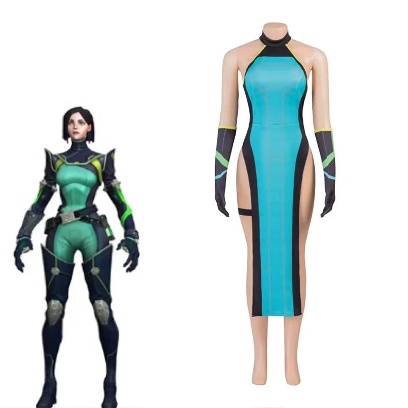 Fantasia Viper Valorant - Vestido Verde com Luvas e Meias para Cosplay - Estrela Cosplay