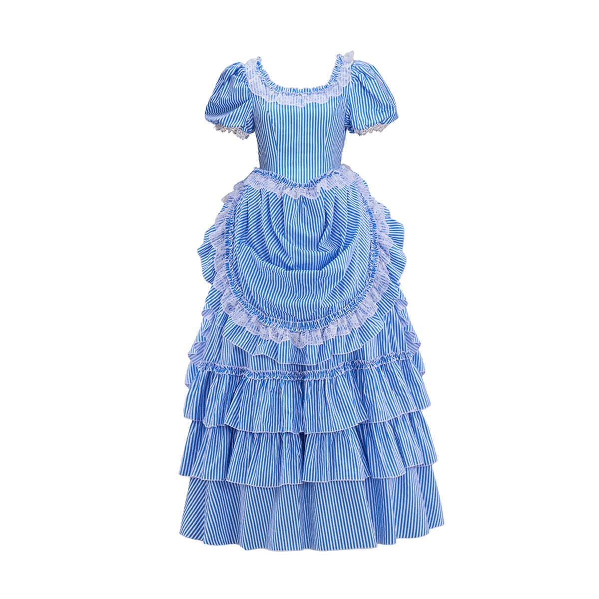 Vestido Listrado Azul Victoria Fantasia Cosplay – Traje Elegante Inspirado em Anime - Estrela Cosplay