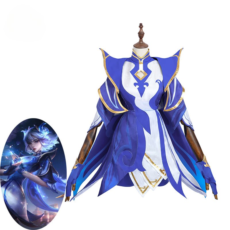 Fantasia de Cosplay Celadon Irelia do Jogo LOL - Nova Pele Irelia Mulher - Vestido Azul e Branco Conjunto Completo - Estrela Cosplay