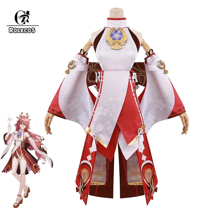Fantasia de Cosplay Yae Miko de Genshin Impact - Traje de Yae Guuji para Mulheres, Conjunto Completo com Chapéu para Halloween - Estrela Cosplay