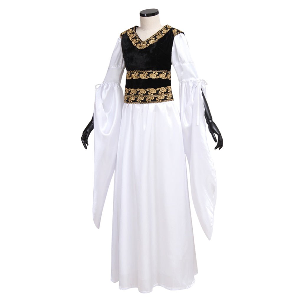Vestido Medieval Branco com Colete Preto - Fantasia Customizada para Adultos em Halloween e Carnaval - Estrela Cosplay