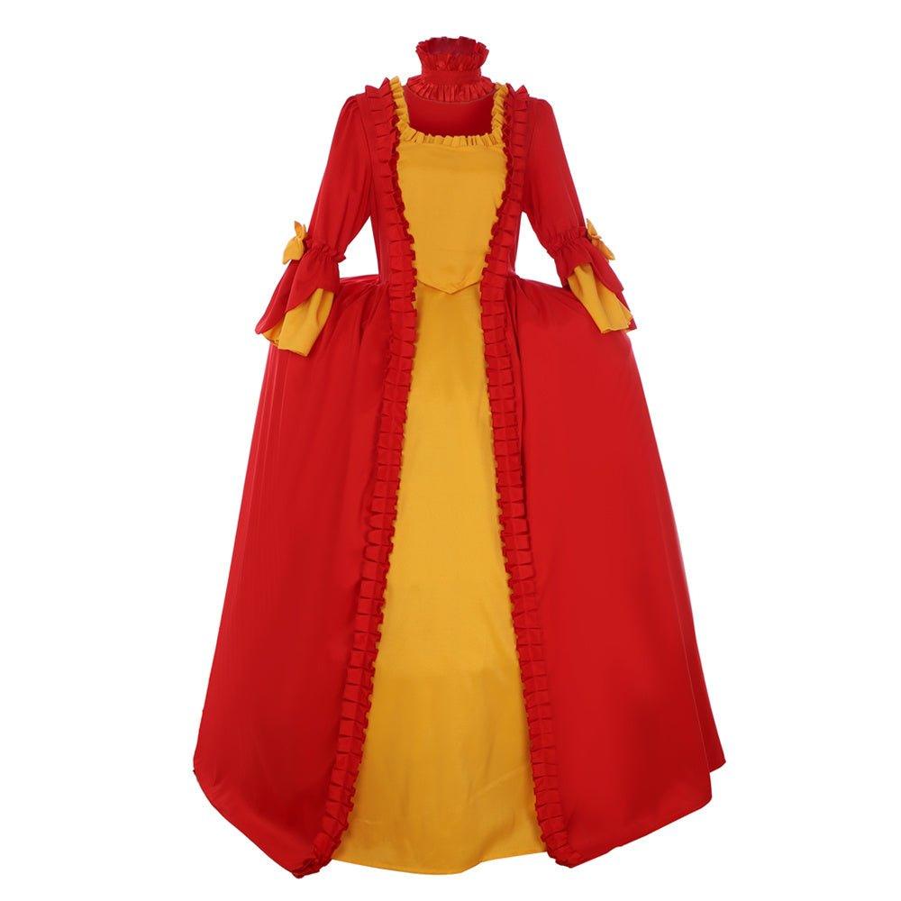 Vestido Rococó Século 18 Vermelho e Amarelo - Um Traje Vibrante Inspirado em Marie Antoinette - Estrela Cosplay