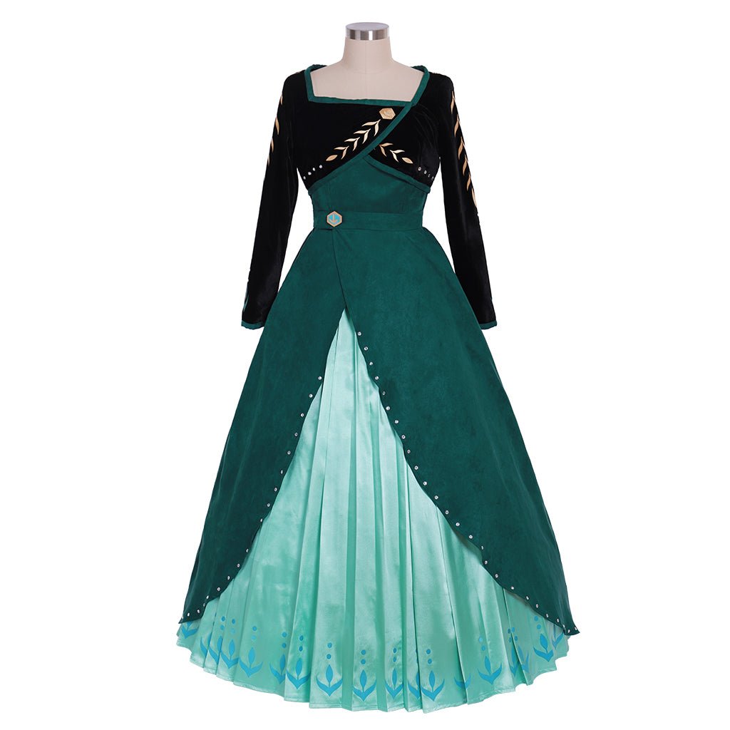 Nova Visão Fantasia da Rainha Anna de Frozen 2 Vestido Verde Escuro | Traje de Princesa da Disney para Adultos - Estrela Cosplay