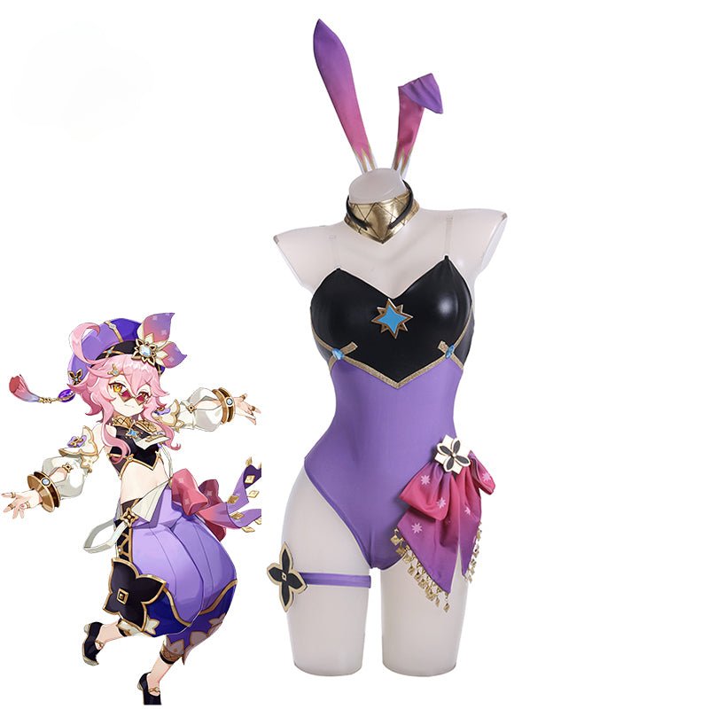Fantasia de Coelhinha Dori Genshin Impact - Conjunto Completo Uniforme Roxo - Estrela Cosplay