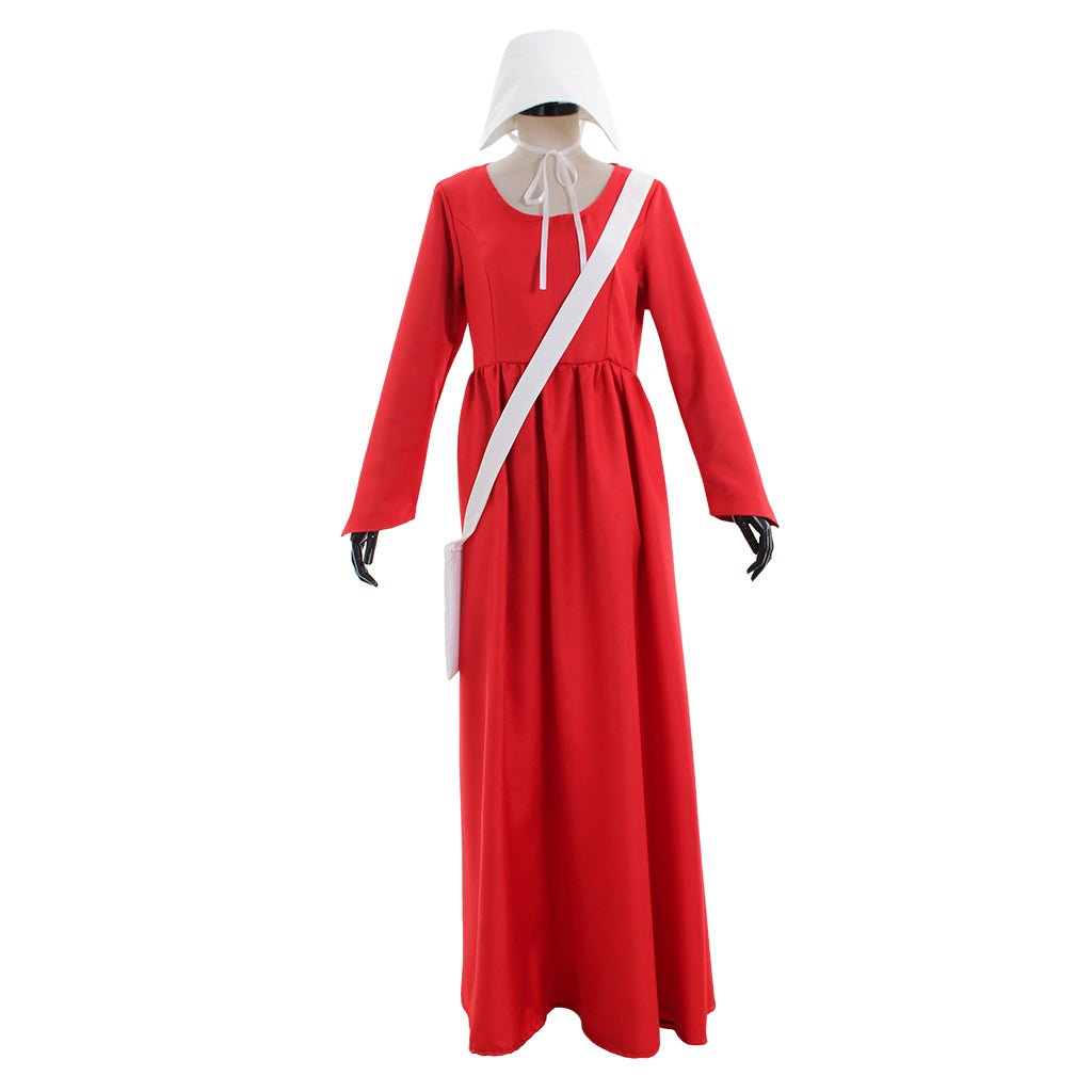 Fantasia de The Handmaid’s Tale – Manto Vermelho e Vestido de Offred com Chapéu Branco e Bolsa para Mulheres - Estrela Cosplay
