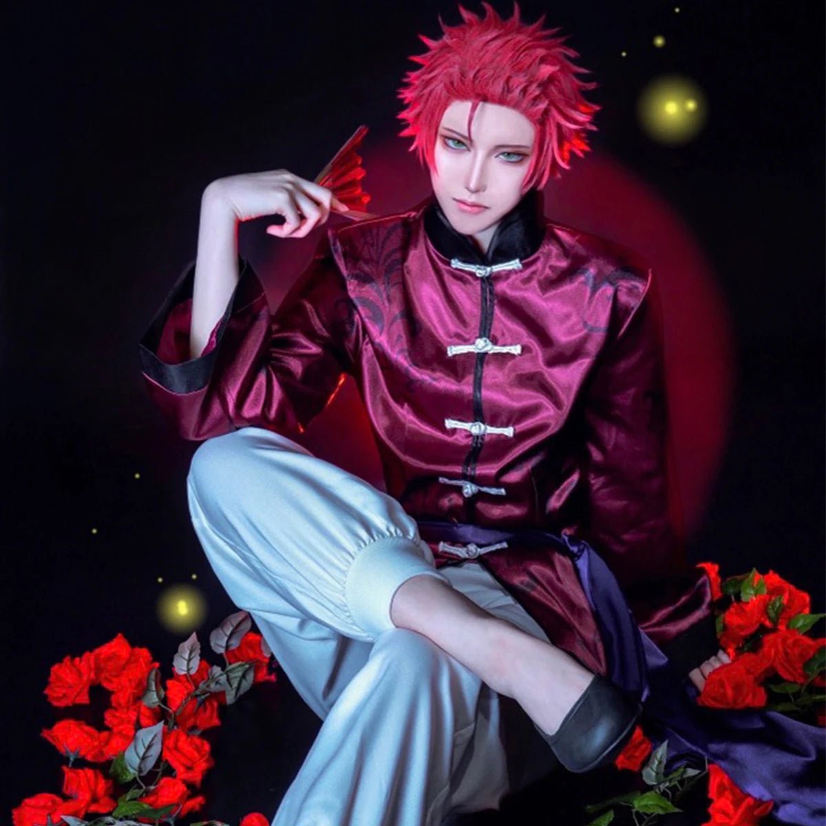 Traje de Cosplay Sae Itoshi de Blue Lock - Kung Fu Tang Chinês com Peruca e Rede de Rosas - Estrela Cosplay