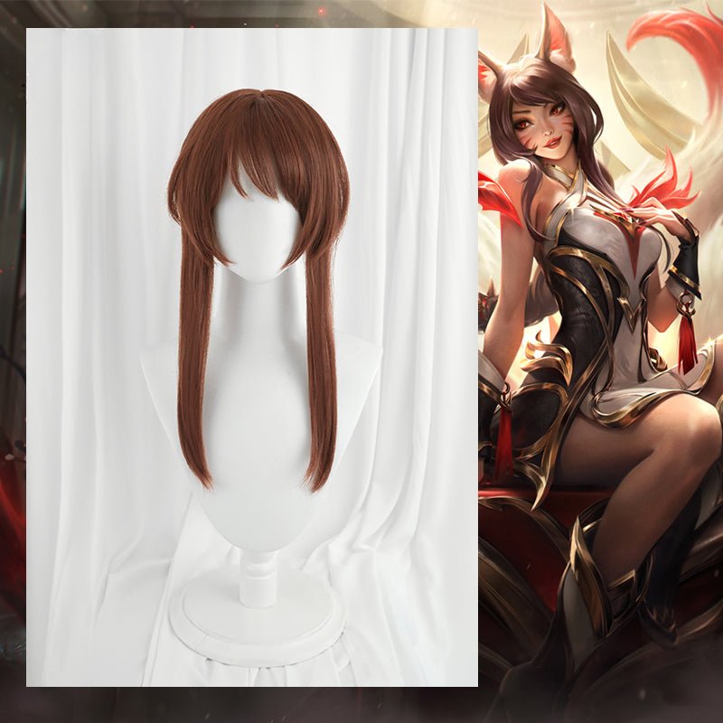 Peruca de Cosplay Ahri Lenda Ressurgida LOL 65cm Cor Marrom com Trança - Estrela Cosplay