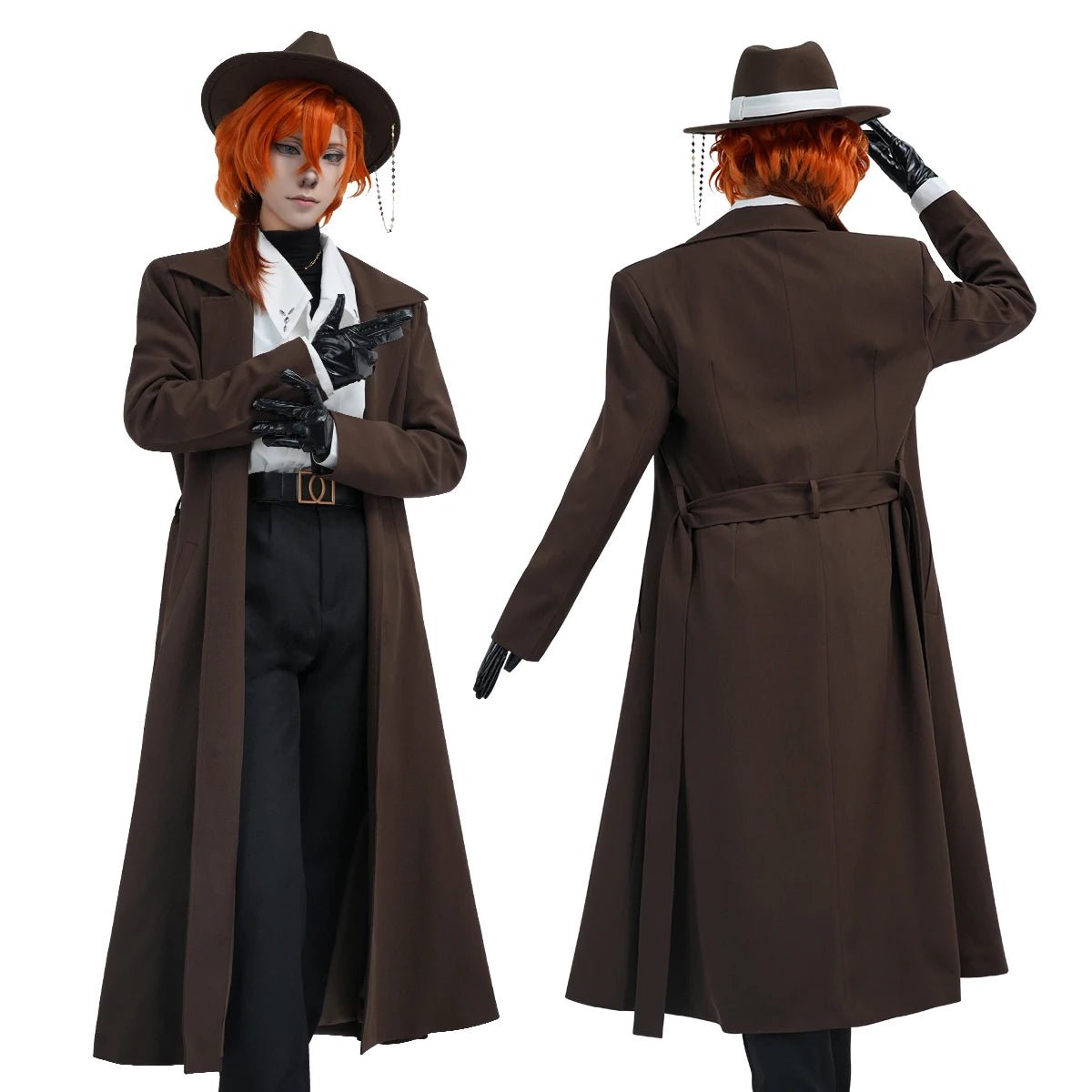 Fantasia Cosplay Nakahara Chuuya Bungo 10º Aniversário - Casaco, Calças, Camisa, Chapéu, Luvas e Peruca - Estrela Cosplay