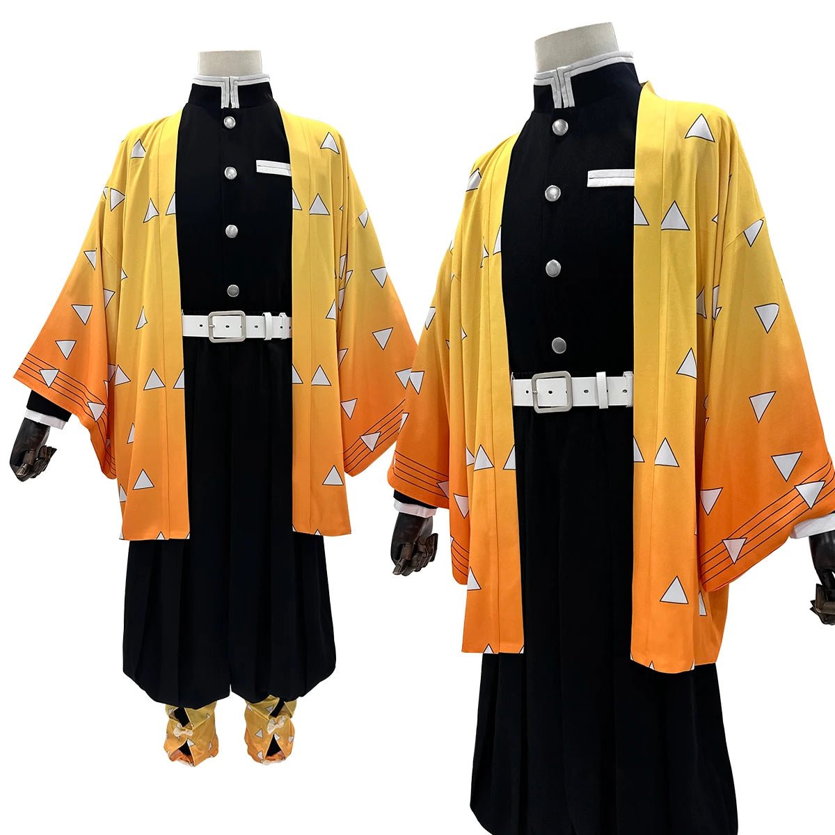 Fantasia de Cosplay Agatsuma Zenitsu de Demon Slayer - Peruca Haori Bordado Calças Elásticas Cinto Rosa Rede Presente Halloween Natal - Estrela Cosplay