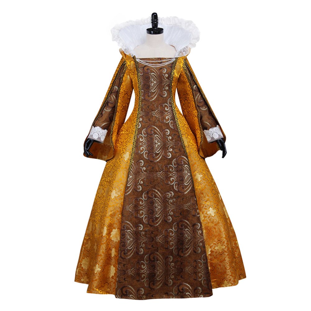 Vestido de Baile Medieval Rainha Elizabeth Cosplay | Ouro para Eventos com Tema Tudor - Estrela Cosplay