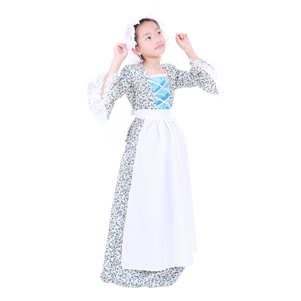 Vestido Floral Pioneiro Colonial com Bone - Conjunto de Cosplay Histórico - Estrela Cosplay