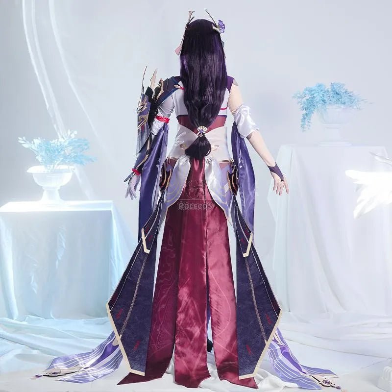 Peruca Cosplay Genshin Impact Raiden Shogun 110cm Roxa Lisa Baal Resistente ao Calor Cabelo Sintético - Estrela Cosplay