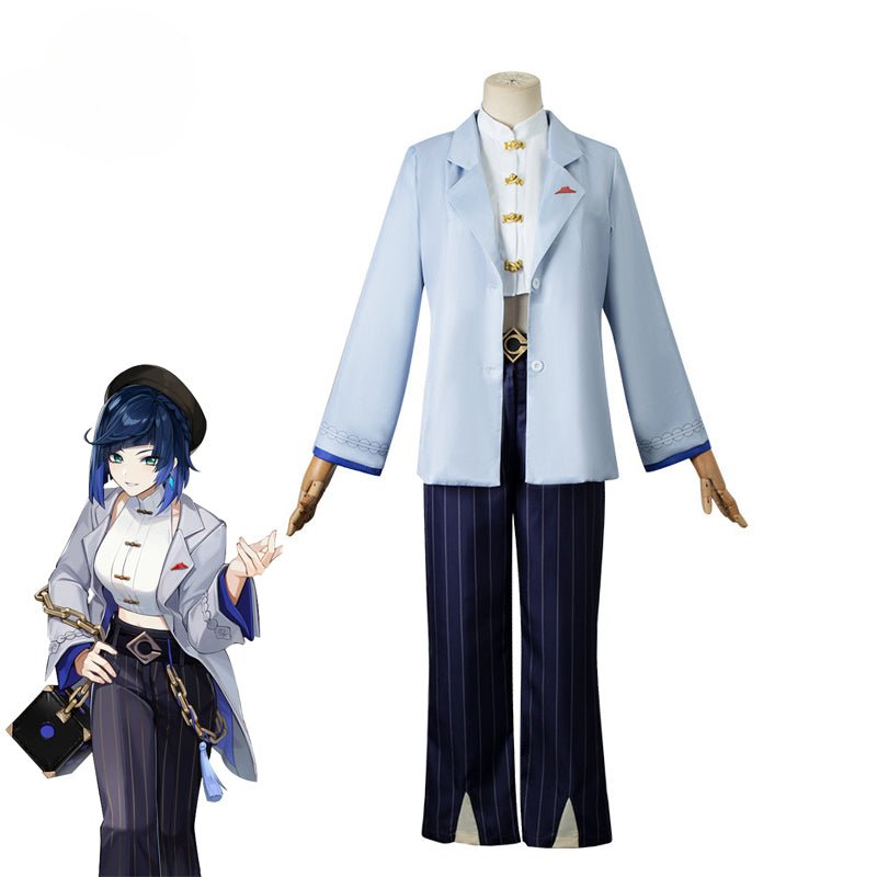 Traje de Cosplay de Yelan do Jogo Genshin Impact e Pizza Hut - Fantasia para Festa de Halloween - Conjunto Completo Azul para Mulheres - Estrela Cosplay