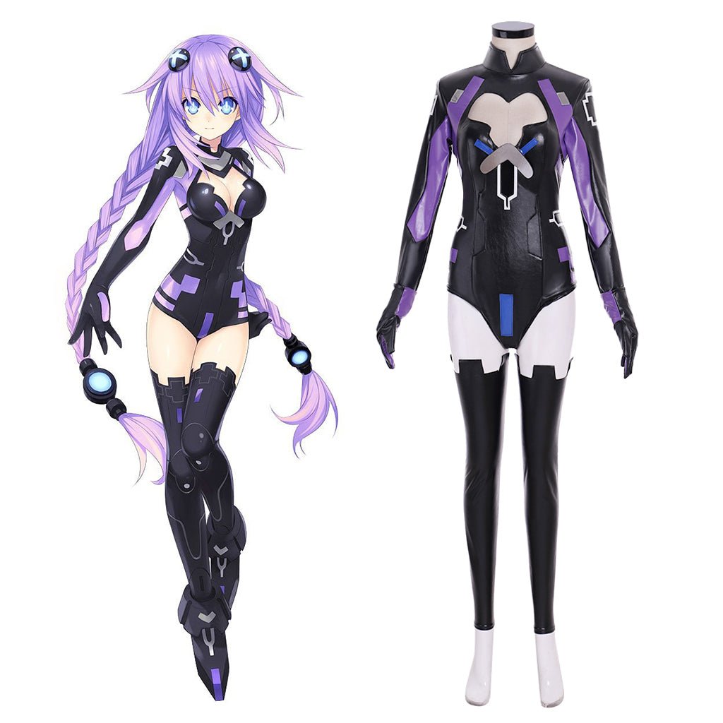 Traje de Cosplay Nepgear - Irmã Roxa Preta Macacão de Couro para Mulheres - Estrela Cosplay