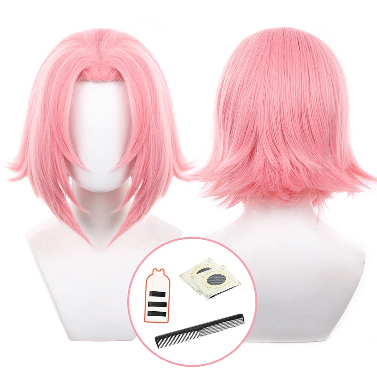 Peruca Cosplay Haruno Sakura Rosa - Tamanho Ajustável, Fibra Sintética Resistente ao Calor - Estrela Cosplay