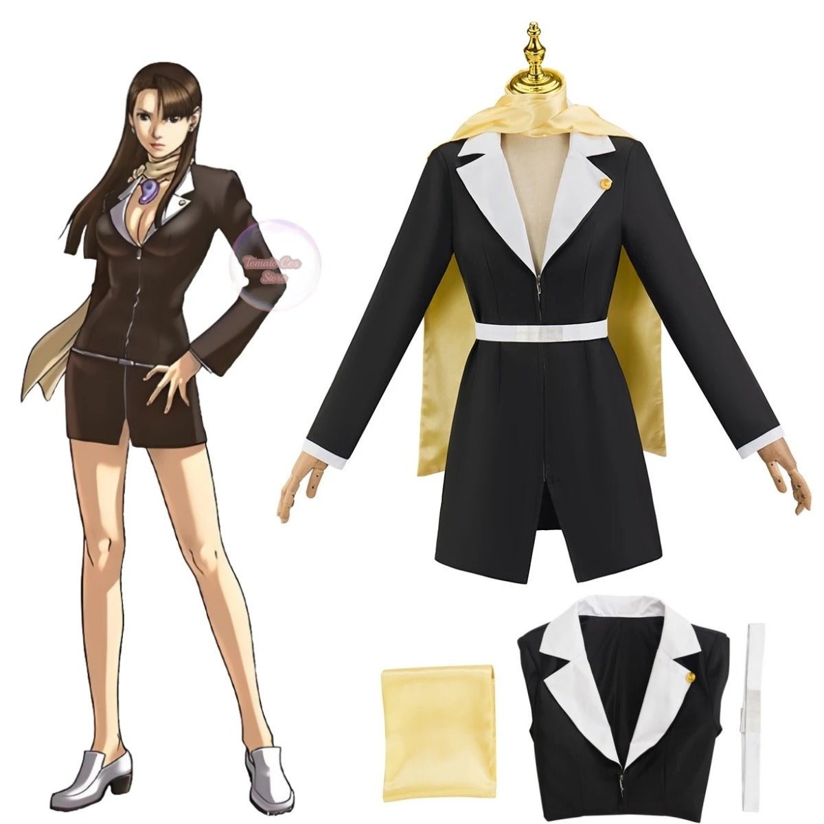 Fantasia Ayasato Chihiro Cosplay Gyakuten Saiban Mia Fey Ace Attorney Vestido Preto Uniforme de Advogada para Mulheres Halloween Roleplay - Estrela Cosplay