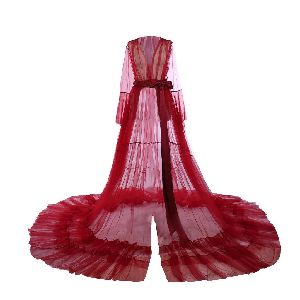 Robe Nupcial Boudoir Século 18 Vermelho Medieval Pijama de Tule Transparente Traje Longo - Estrela Cosplay