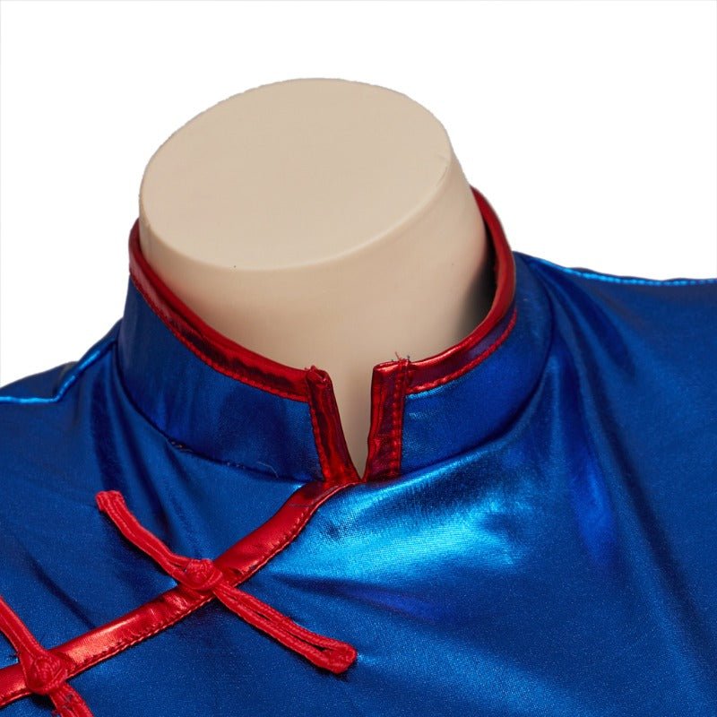 Fantasia de Chichi de Dragon Ball - Conjunto de Cheongsam Azul Elegante - Estrela Cosplay