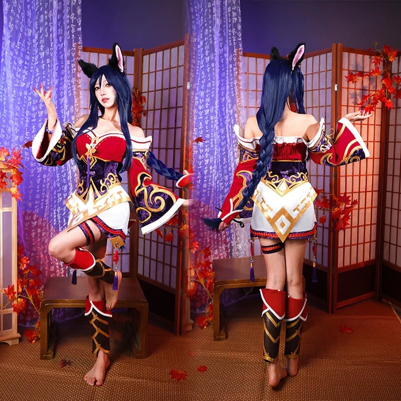 Fantasia de Cosplay de Ahri, a Raposa de Nove Caudas do Jogo LOL, com Peruca - Estrela Cosplay