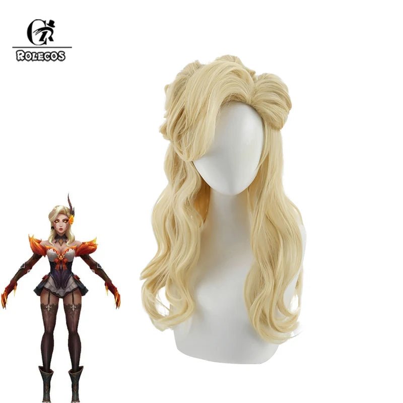 Peruca de Cosplay Evelynn High Noon do Jogo LOL Magia Ocidental Sombra 55cm Loiro Cabelo Sintético Resistente ao Calor - Estrela Cosplay