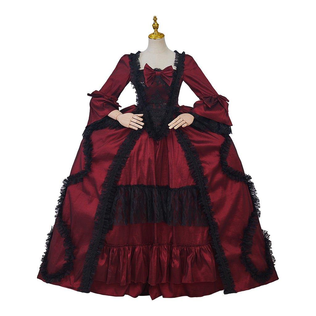Vestido de Baile Rococó Rosa Vermelho | Traje de Princesa Vintage da Época Colonial para Cosplay, Halloween, Festas e Apresentações - Estrela Cosplay