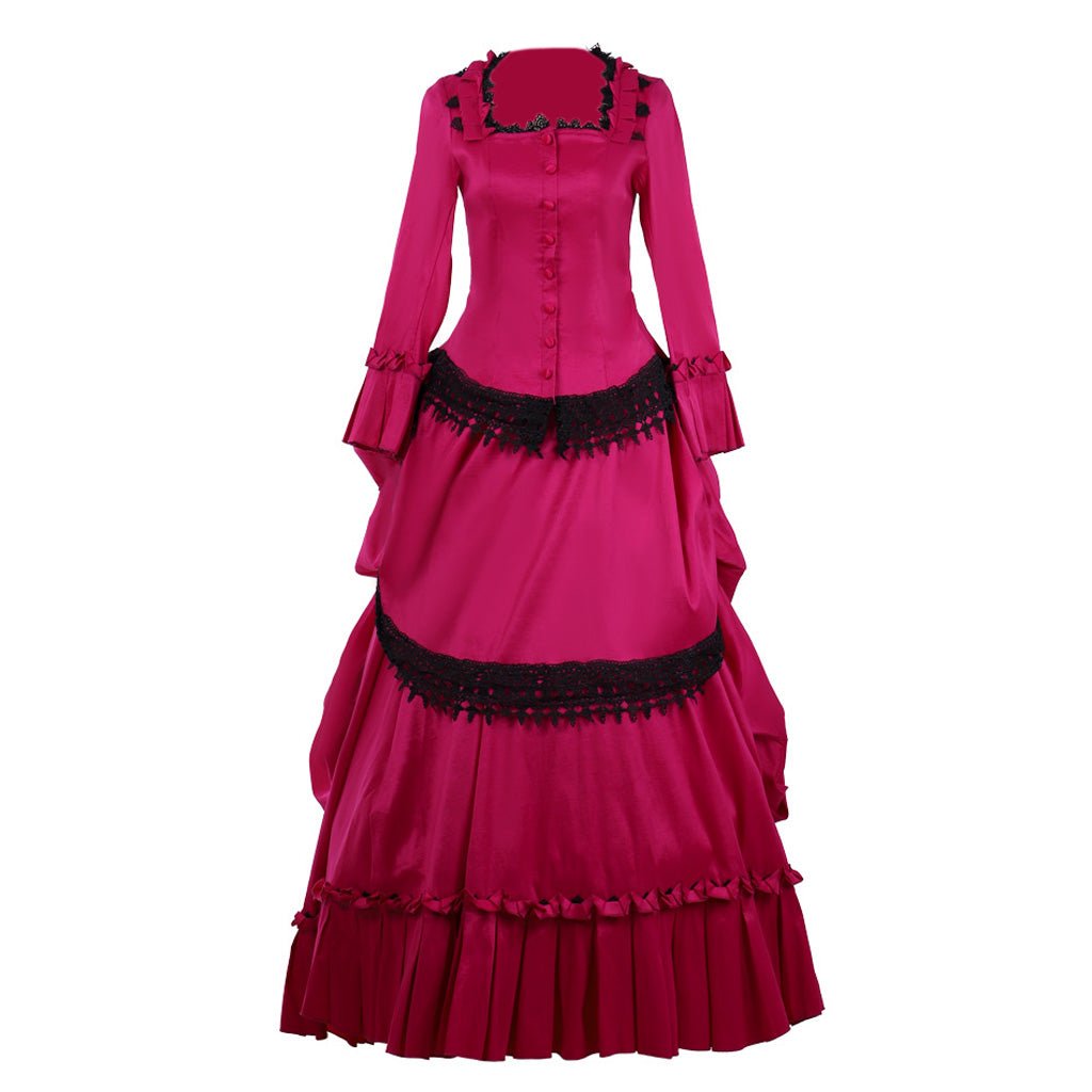 Vestido Vitoriano de Bailes com Bustle | Southern Belle Gótico Edwardiano Vintage Rosa Vermelho de Cauda Longa - Estrela Cosplay