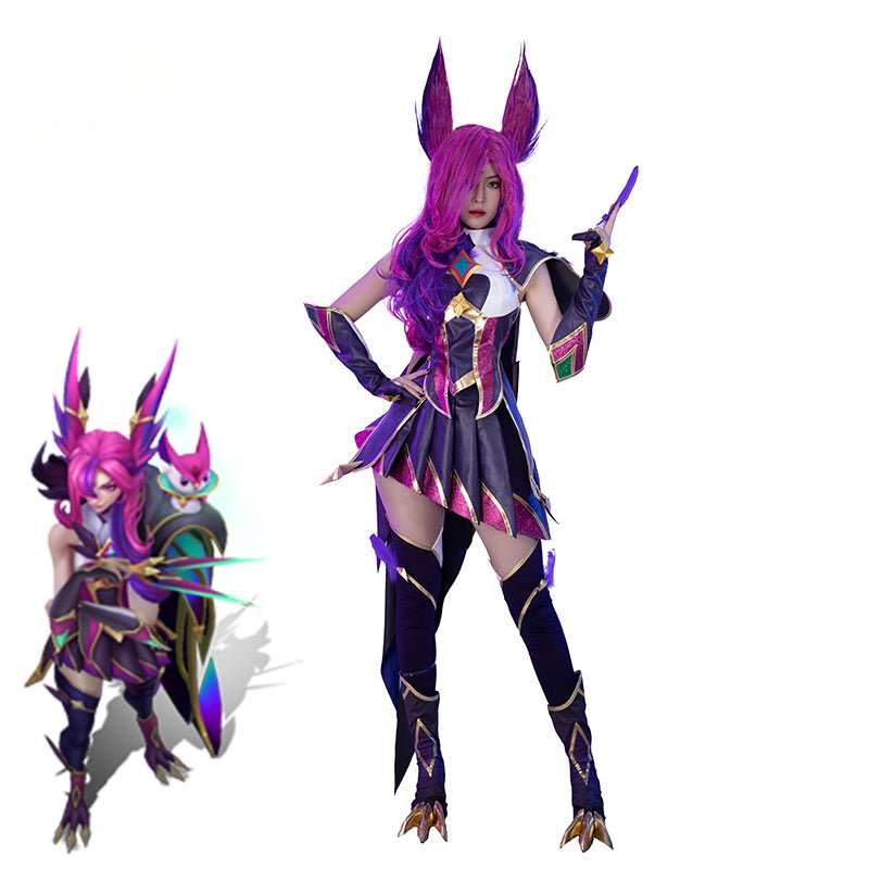 Fantasia Cosplay Xayah Guardião Estelar - Traje Feminino com Capa para Halloween e Carnaval - Estrela Cosplay