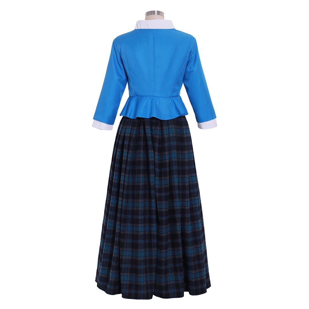 Traje de Cosplay Claire Outlander | Vestido Escocês de Alta Costura com Bodice Azul e Saia Xadrez - Estrela Cosplay