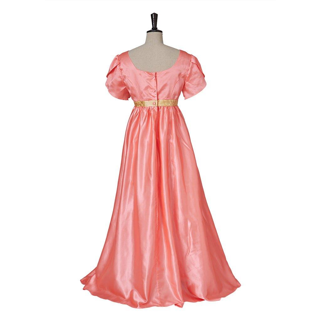 Vestido Medieval Império Tradicional - Cosplay Bridgerton em Seda Laranja Profundo - Estrela Cosplay