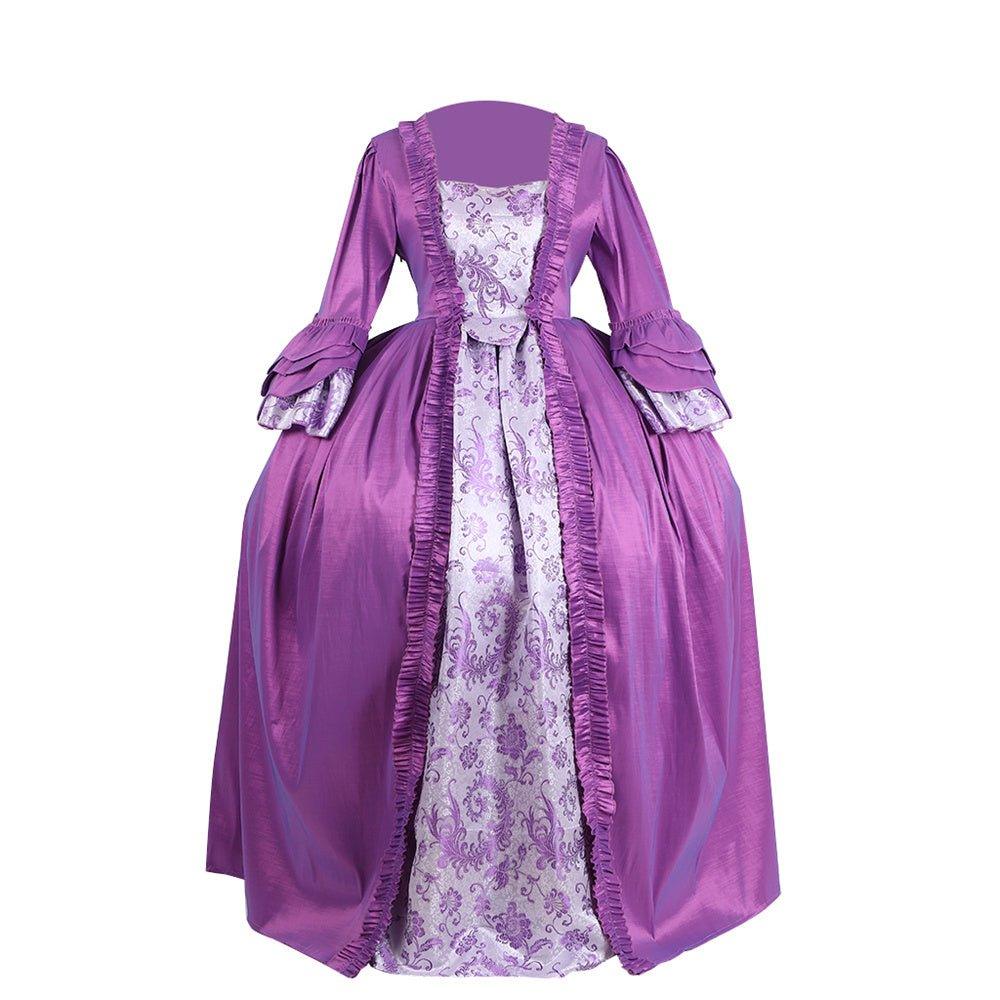 Vestido Rococó Roxo Brocado do Século 18 - Vestido Bordado da Série Medieval da Estrela do Cosplay - Estrela Cosplay