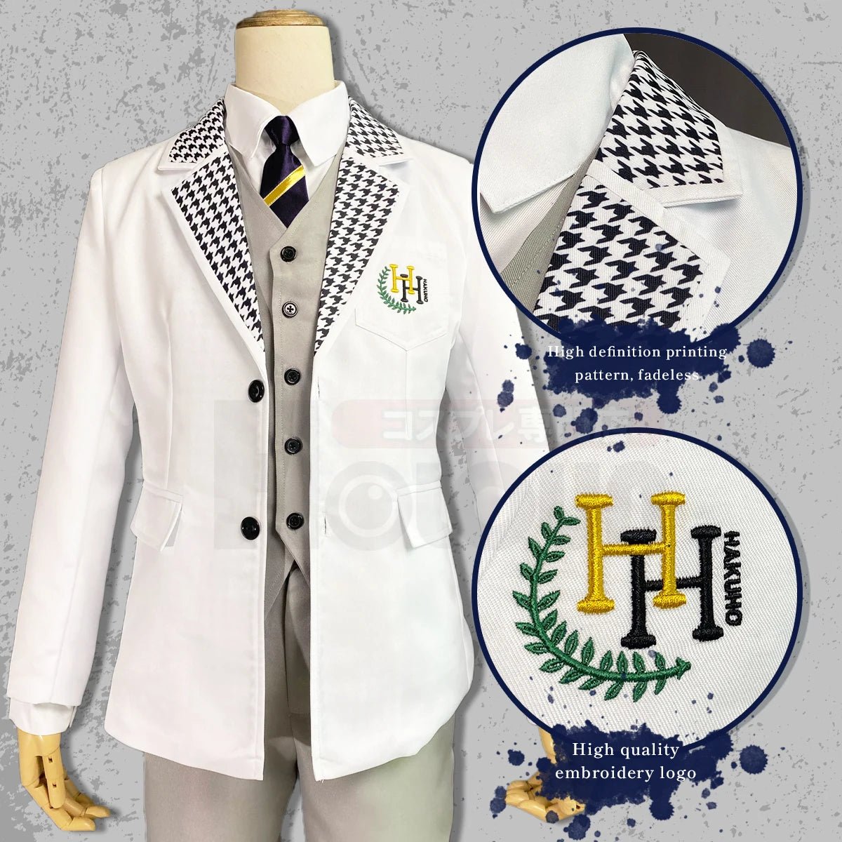 Peruca de Cosplay de Blue Lock - Nagi Reo Mikage Uniforme Escolar com Bordados e Rede de Rosas em Fibras Sintéticas - Estrela Cosplay