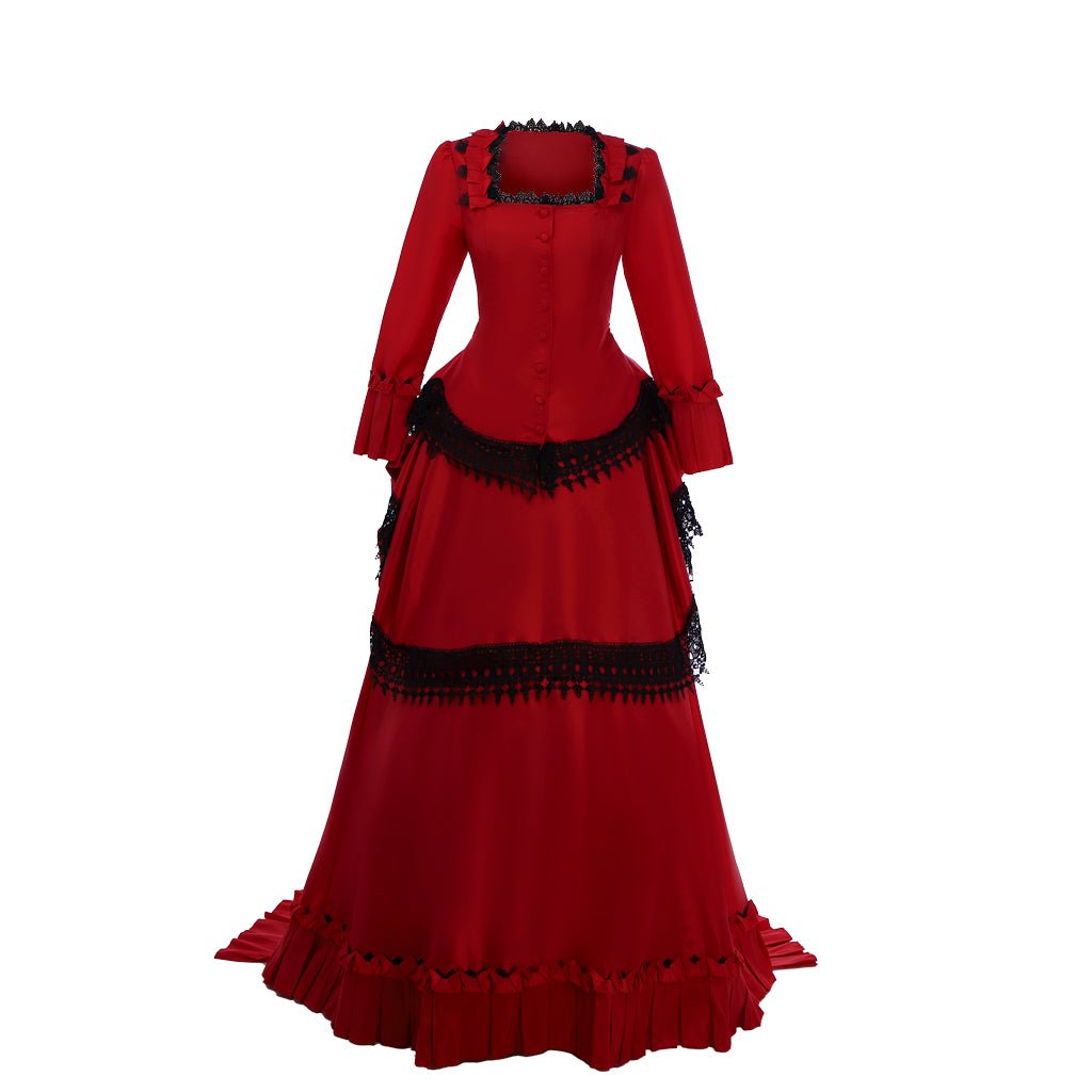 Vestido Vitoriano com Bustle Vermelho | Traje de Cosplay Renascença Medieval - Estrela Cosplay