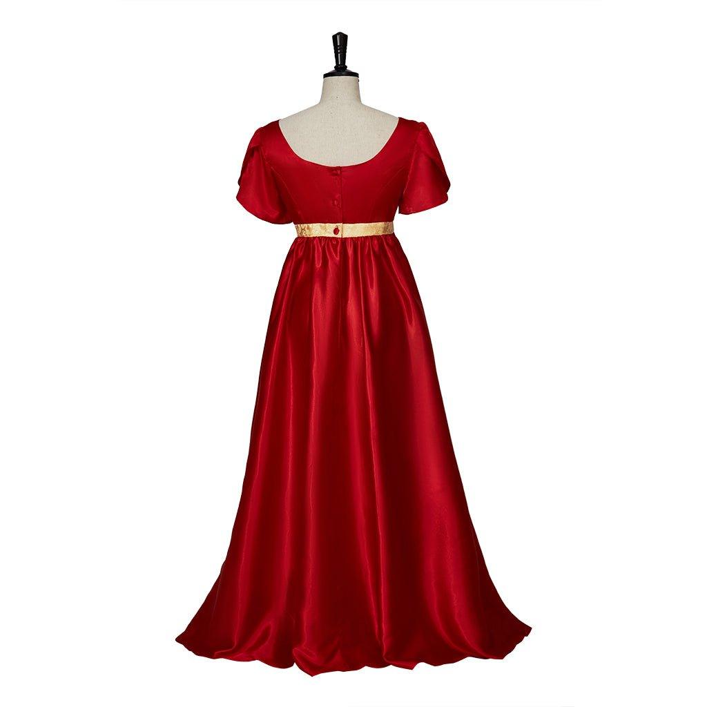 Vestido de Cosplay Império Vermelho com Cintura em Ouro | Estilo Regência - Estrela Cosplay