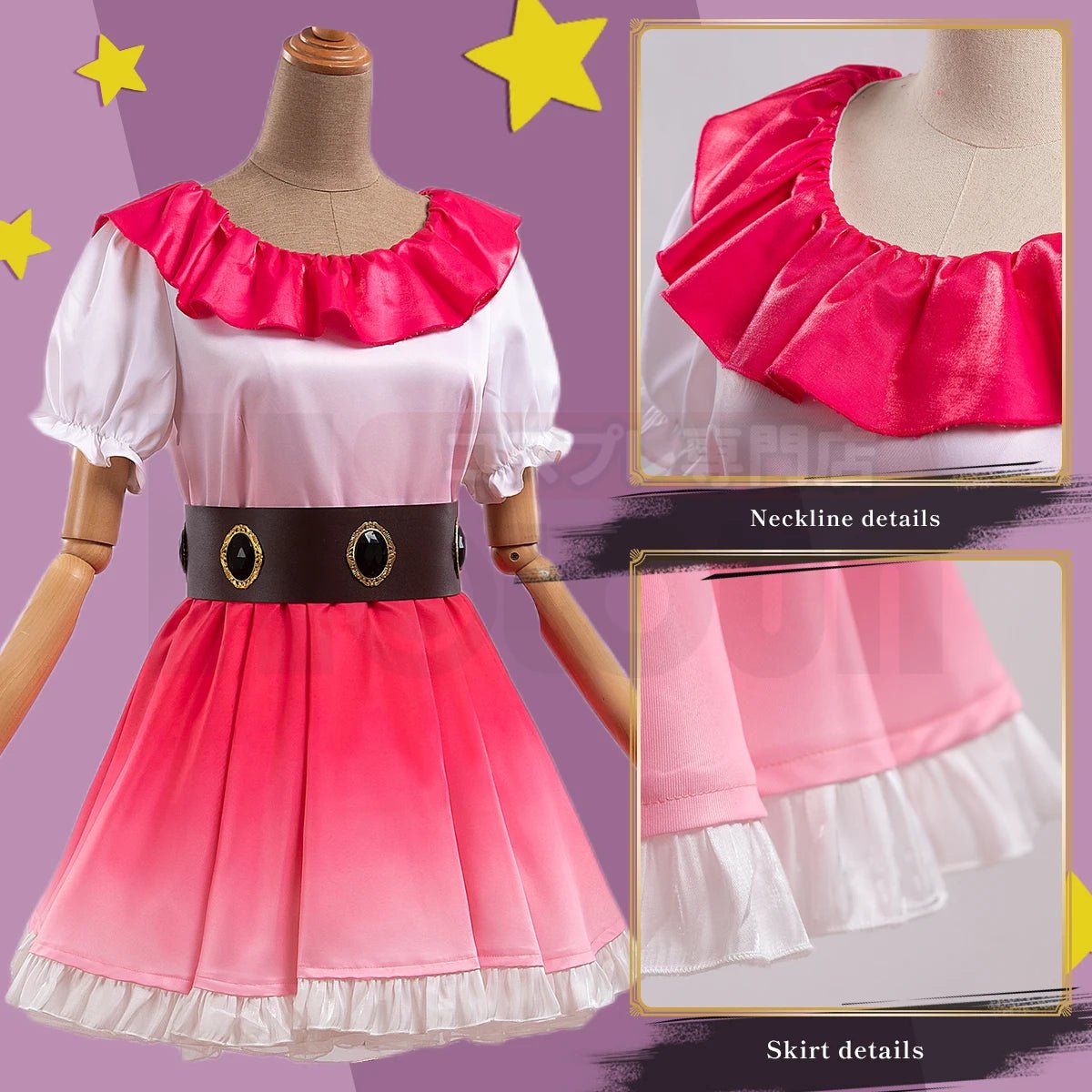 Fantasia de Ai Hoshino de OSHI NO KO - Peruca Rosa Degradê, Vestido, Hairpin de Coelhinho - Estrela Cosplay
