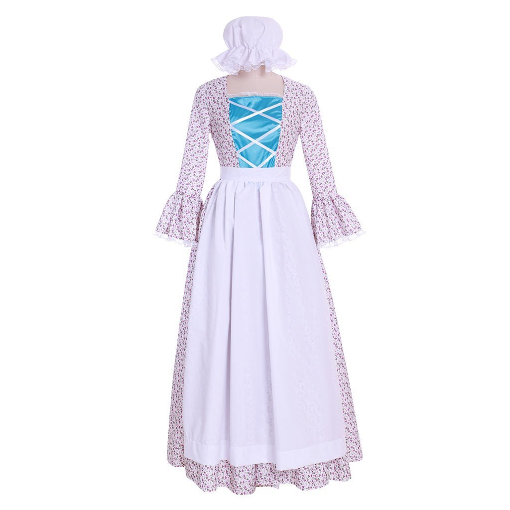 Vestido Vitoriano Pioneiro Peregrino Floral Praia – Vestido Colonial Feminino, Estilo Lolita Cosplay - Estrela Cosplay