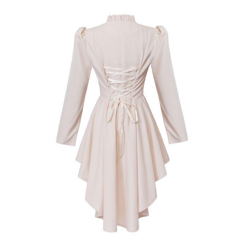 Vestido Gótico Medieval Vintage Cocktail Alto-Baixo – Traje Cosplay Feminino de Manga Comprida Bodycon - Estrela Cosplay