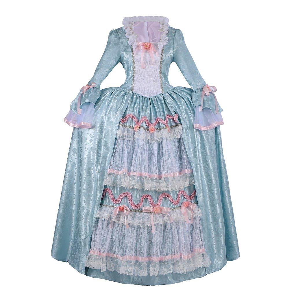 Vestido de Cosplay Marie Antoinette para Mulheres | Vestido de Baile Rococo Colonial Azul para Adultos | Vestido Vintage Medieval para Cosplay, Halloween, Festa e Performance - Estrela Cosplay