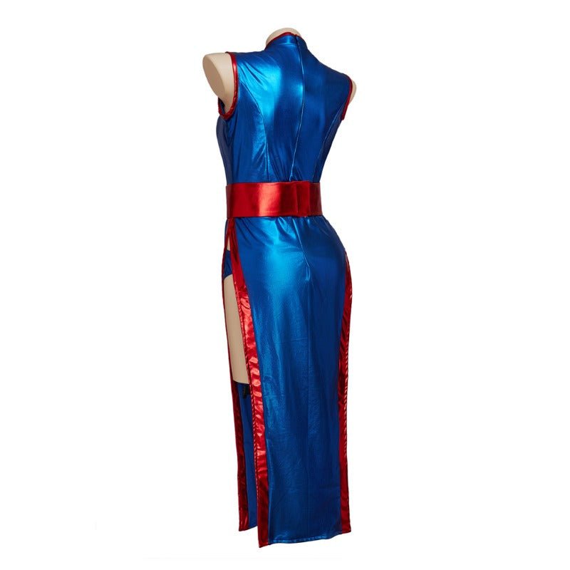 Fantasia de Chichi de Dragon Ball - Conjunto de Cheongsam Azul Elegante - Estrela Cosplay