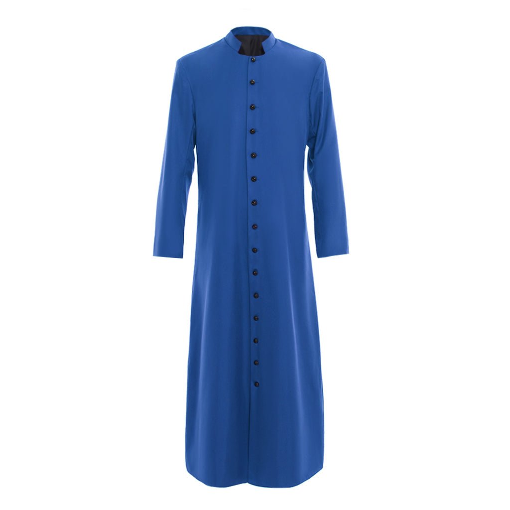 Veste de Clérigo Azul para Homens - Traje de Cassock com Gola Alta - Vestimentas Litúrgicas para Cosplay de Igreja - Estrela Cosplay