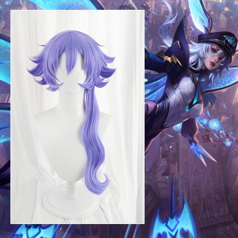 Peruca Cosplay Xayah Battle Bat LOL 45cm Azul para Mulheres - Cabelo Sintético Resistente ao Calor - Estrela Cosplay