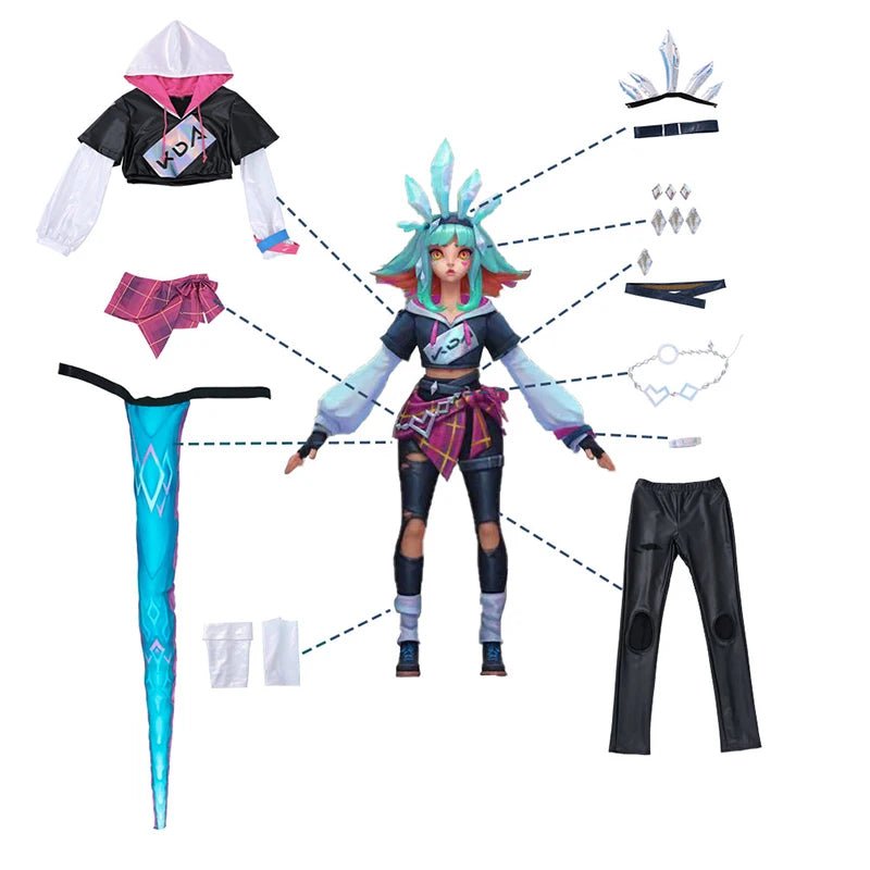 Fantasia de Cosplay Neeko KDA do Jogo LOL para Mulheres - Conjunto Completo para Halloween com Caudas - Estrela Cosplay